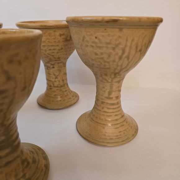4 Goblets Lakewood Pottery Siler City, NC Vintage Footed Cup Tan Hand Made - Picture 6 of 10